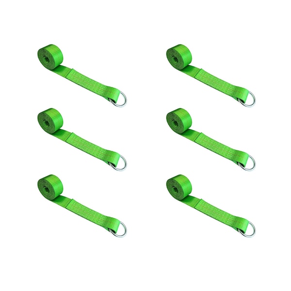 2" x 10' Lasso Strap w/ O Ring Auto Tie Down Wheel Lift Tow Truck Trailer Green, 6PK